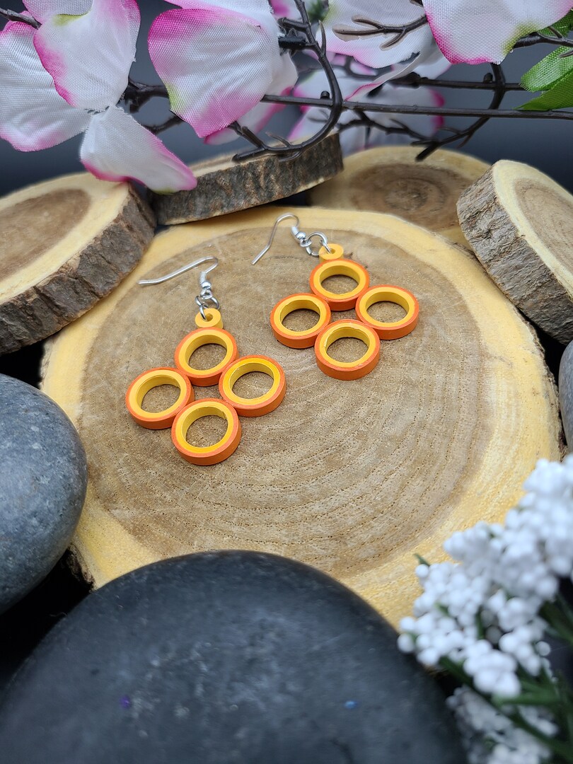Orange and Yellow Quilling Paper Earrings, 1st Anniversary Gift For Her, Birthday Gift, Quilled, Bridesmaid Gift, Unique, Quill, Lightweight